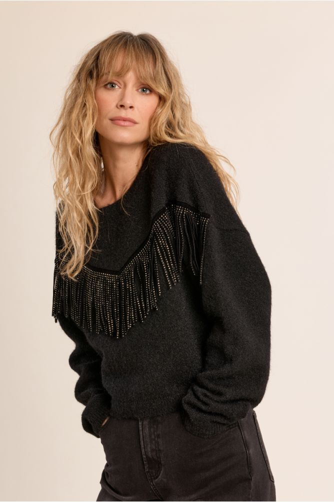 Pull frangé à strass
