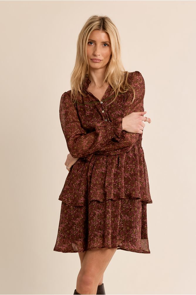 Multi-ruffle dress in semi-transparency
