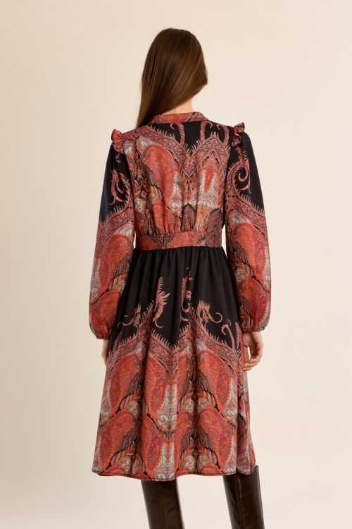 Robe longue col Mao, imprimée