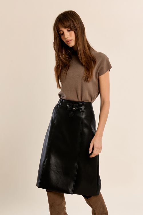 Faux leather midi skirt