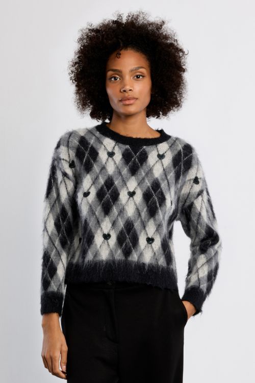 Plaid sweater and hearts, brushed effect