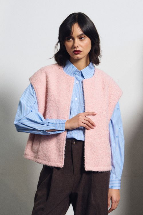 Veste sans manches oversize, en maille bouclette
