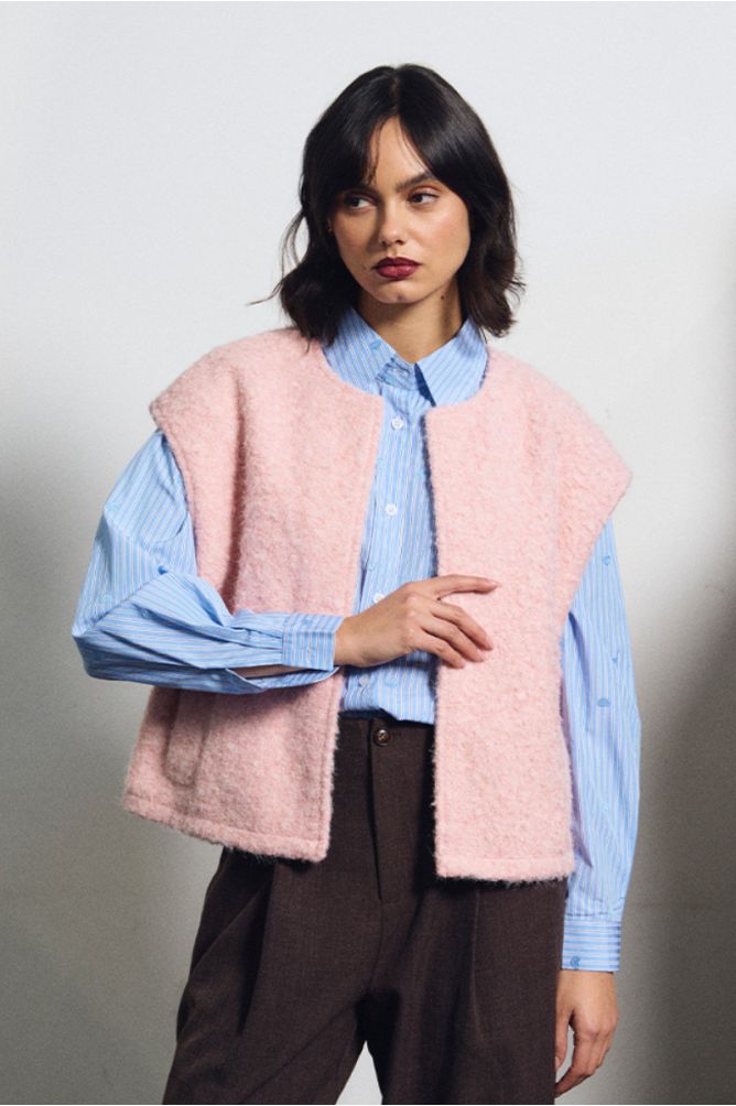 Veste sans manches oversize, en maille bouclette