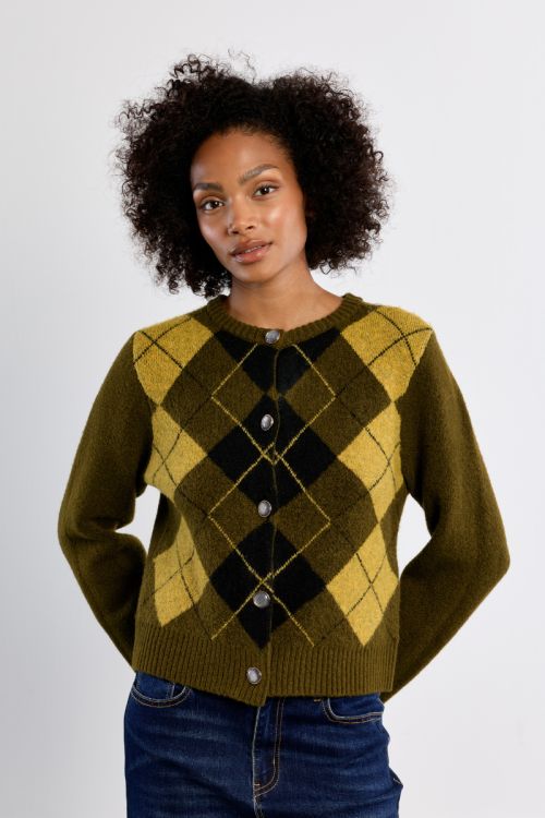Knit cardigan, checked