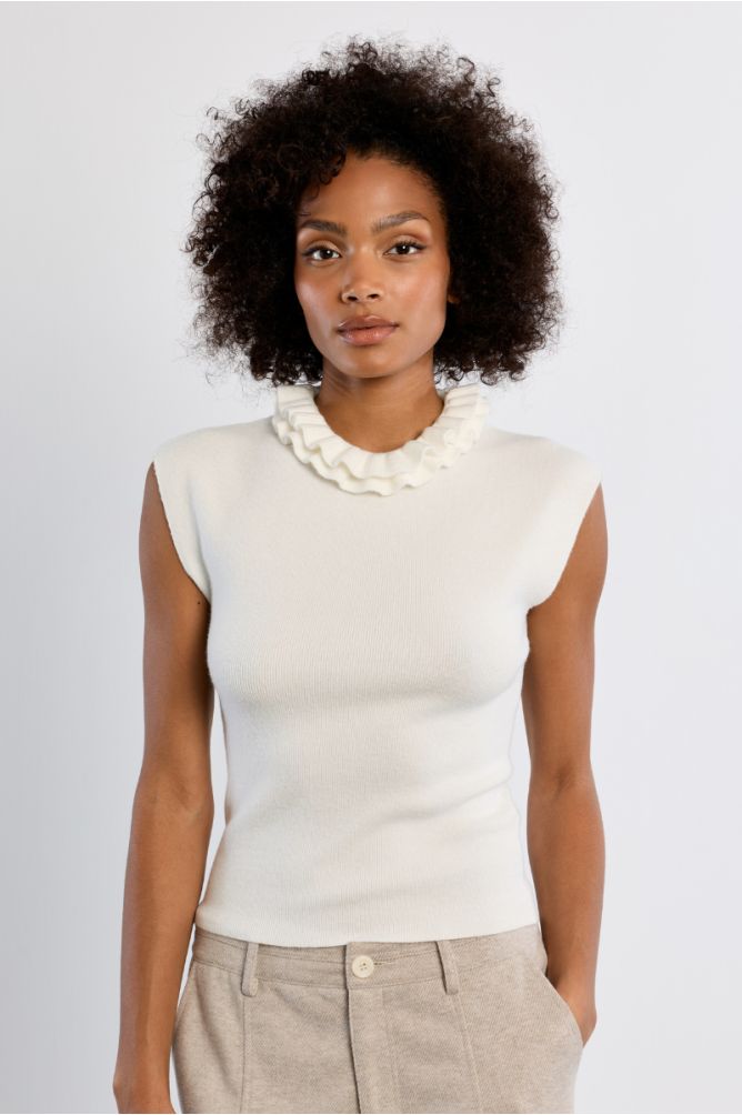 Pull en maille manches courtes, col Victorien