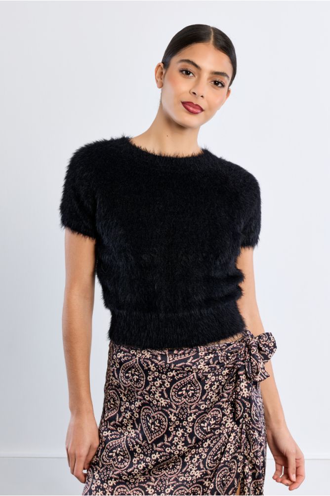 Pull manches courtes, duveteux