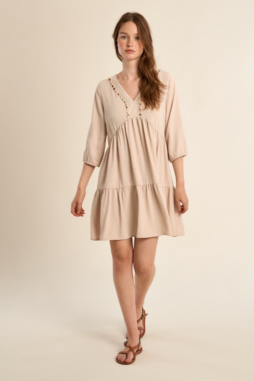 Robe Babyoll avec col perlé