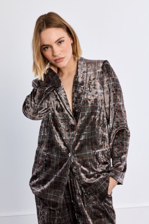 Blazer en velours, à carreaux