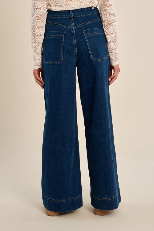 Denim taille haute, large, en coton