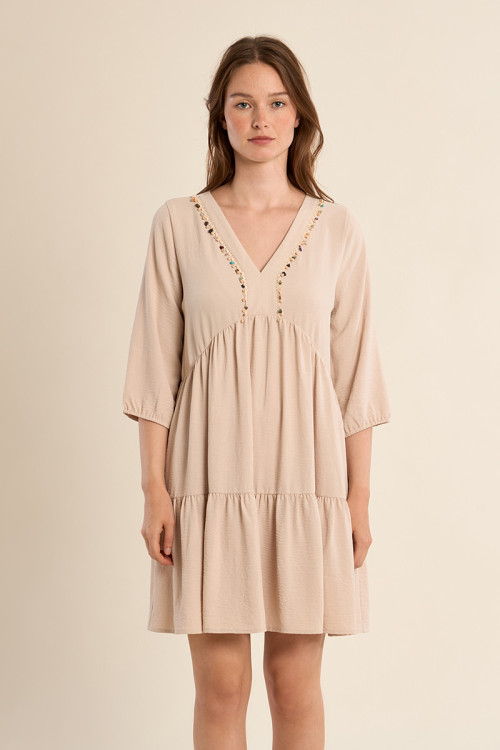 Robe Babyoll avec col perlé
