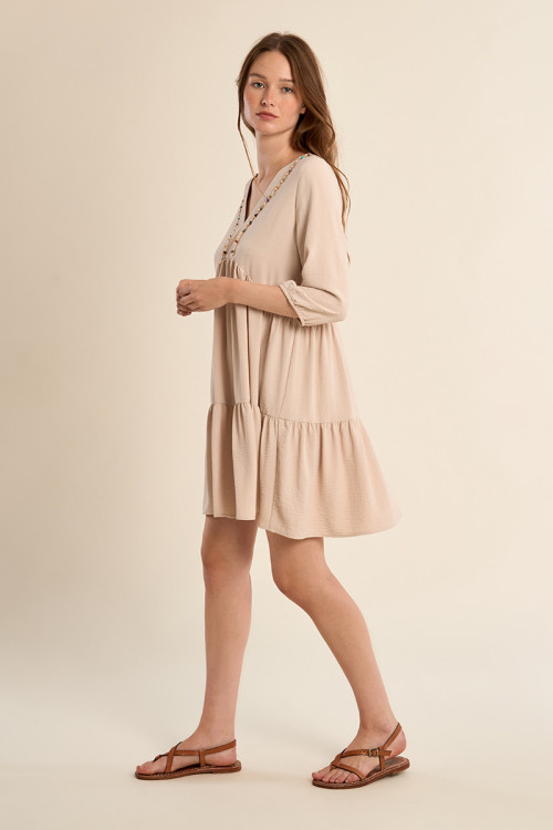 Babyoll dress with beaded collar