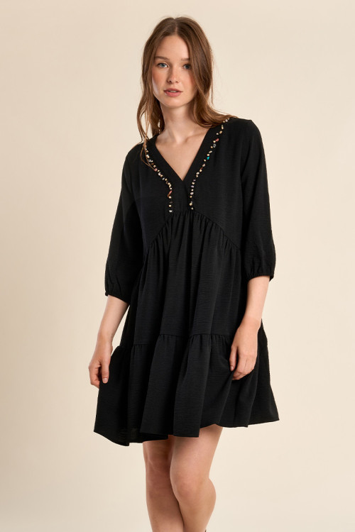 Robe Babyoll avec col perlé