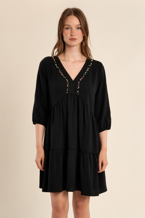 Robe Babyoll avec col perlé