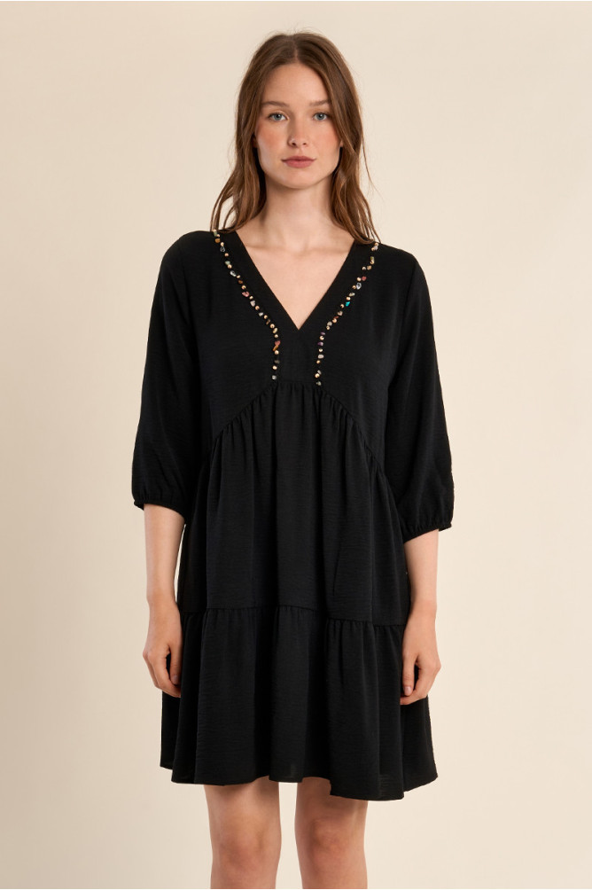 Robe Babyoll avec col perlé