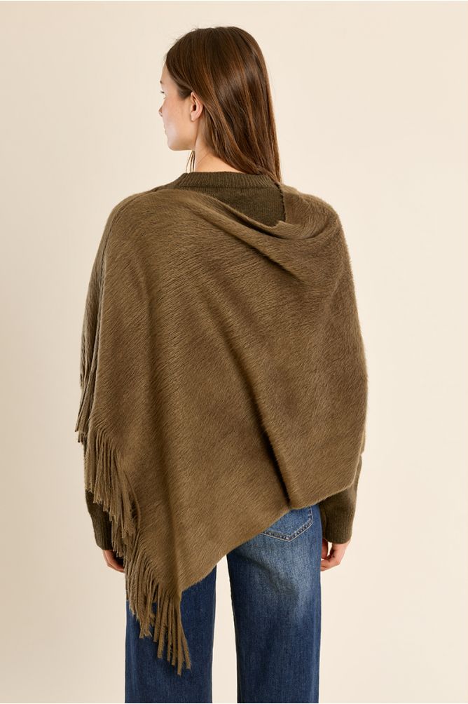 Fringed poncho, brushed knit