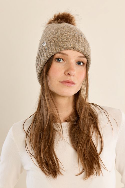 Bonnet en maille pailletée, à pompon