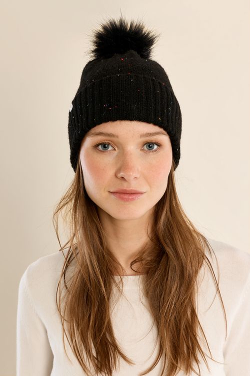 Bonnet en maille pailletée, à pompon