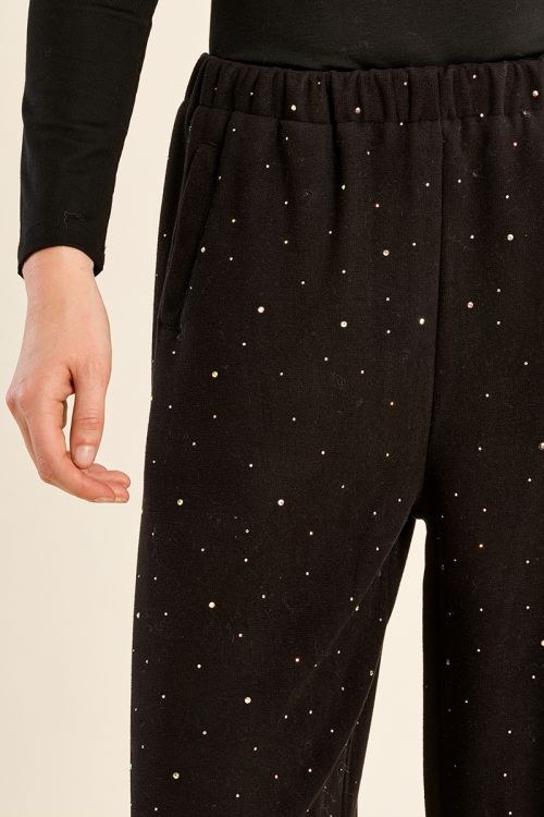 Pantalon taille haute, parsemé de strass