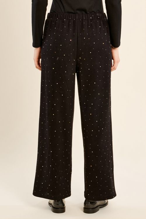 Pantalon taille haute, parsemé de strass