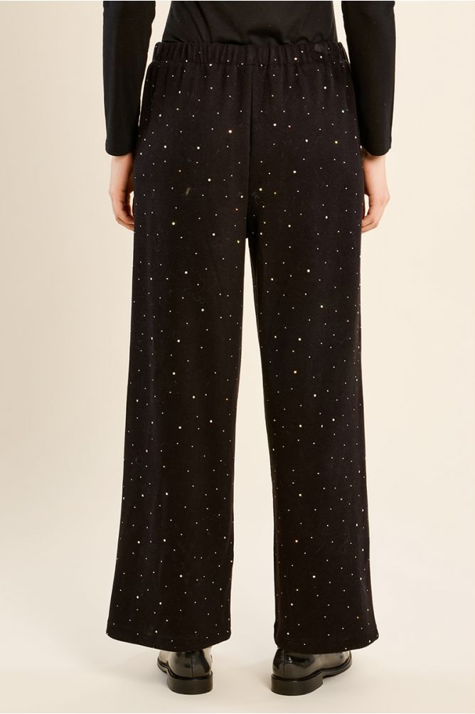 Pantalon taille haute, parsemé de strass