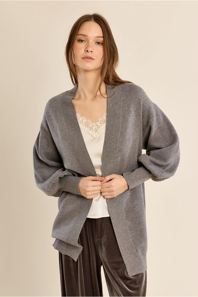 Long gilet ouvert en maille