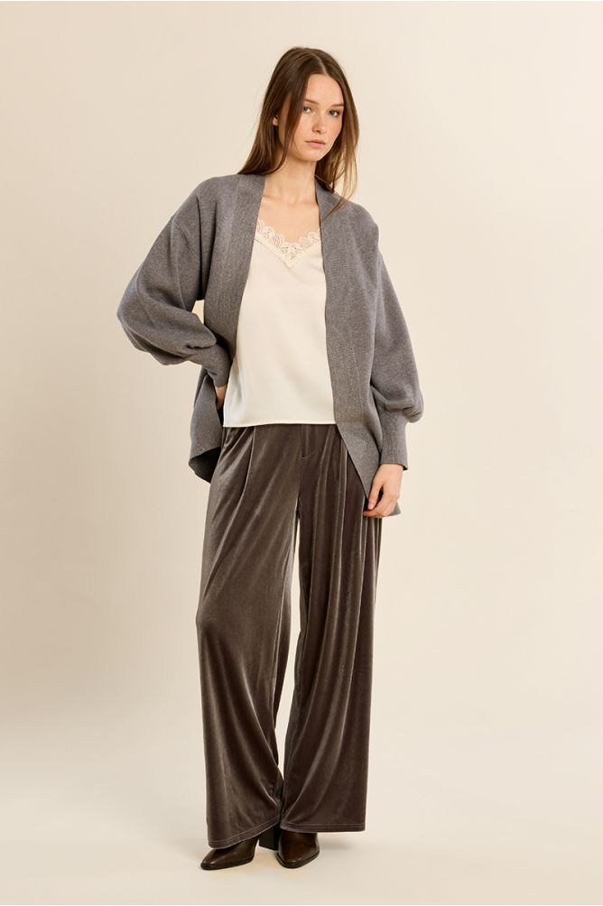 Long gilet ouvert en maille