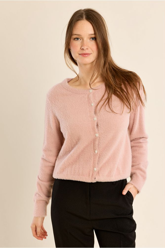 Cardigan duveteux, col rond
