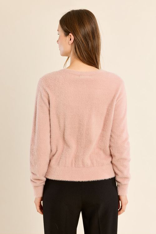 Fluffy cardigan, round neck