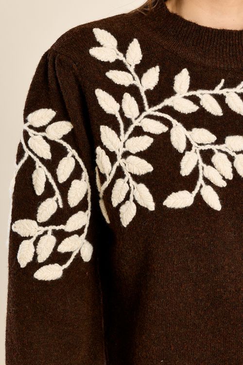 Sweater with high neck, floral embroidery