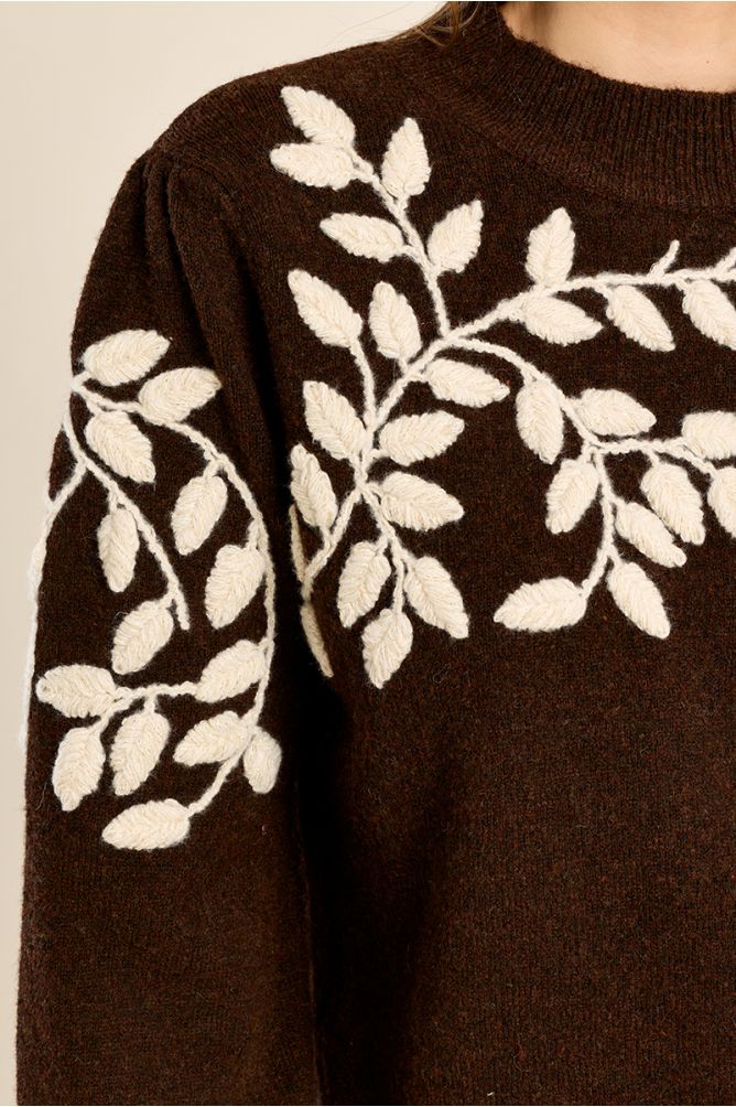 Sweater with high neck, floral embroidery