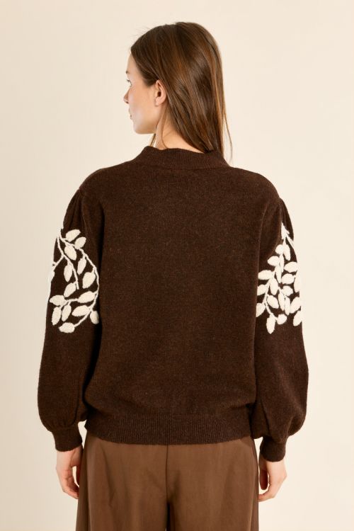 Sweater with high neck, floral embroidery