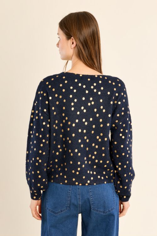Boat neck sweater, polka dot pattern