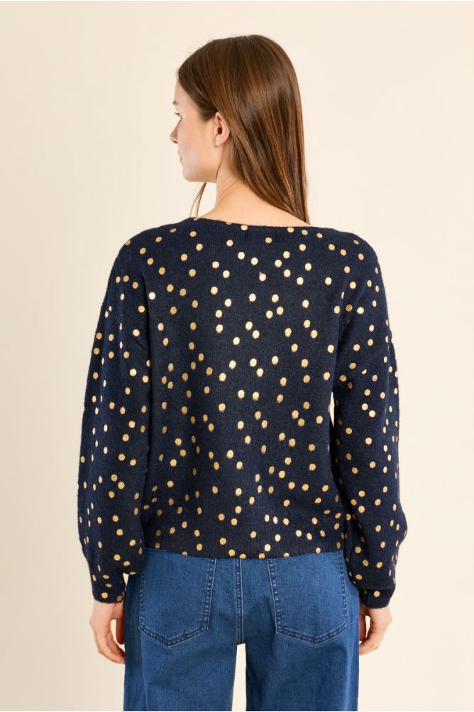 Pull col bateau, motif pois