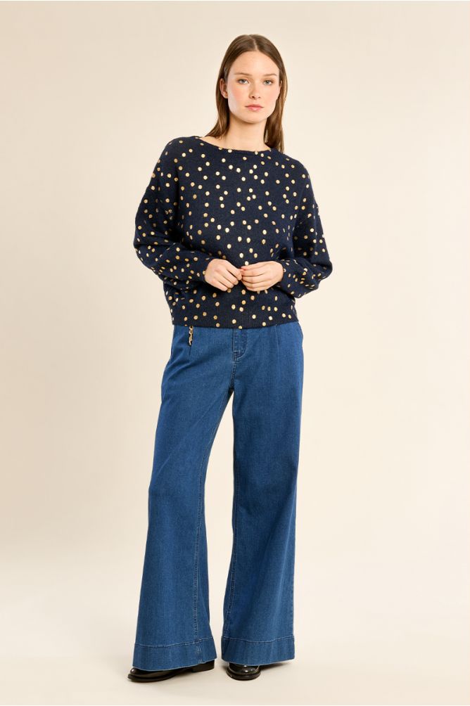 Pull col bateau, motif pois