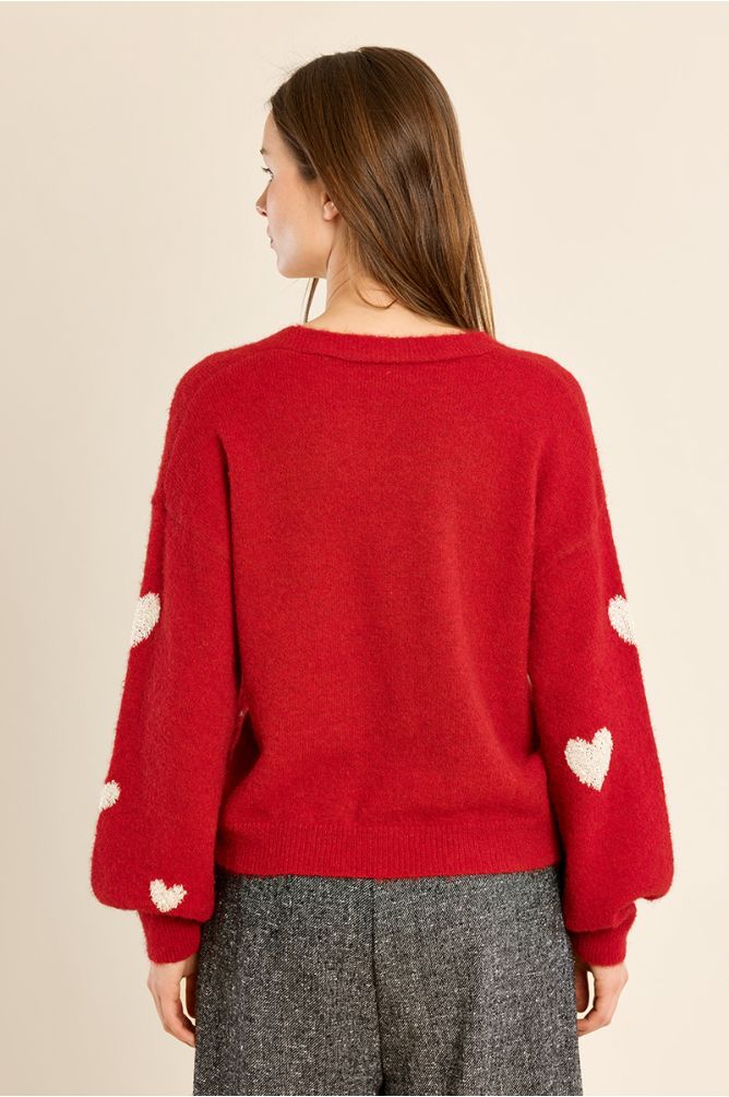 Cardigan manches ballon, motif cœur