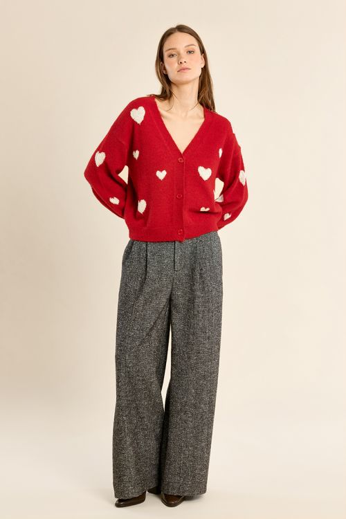 Balloon sleeve cardigan, heart pattern