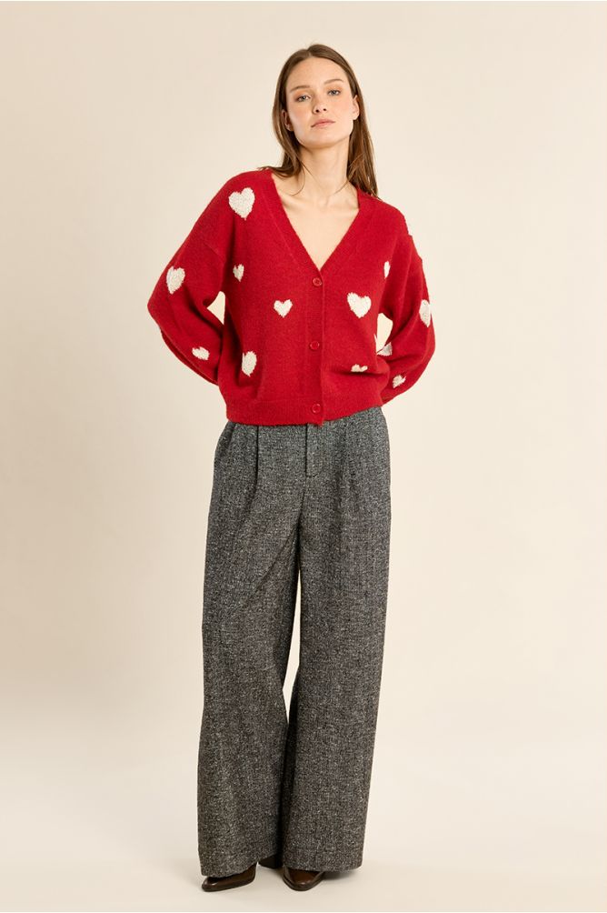 Balloon sleeve cardigan, heart pattern