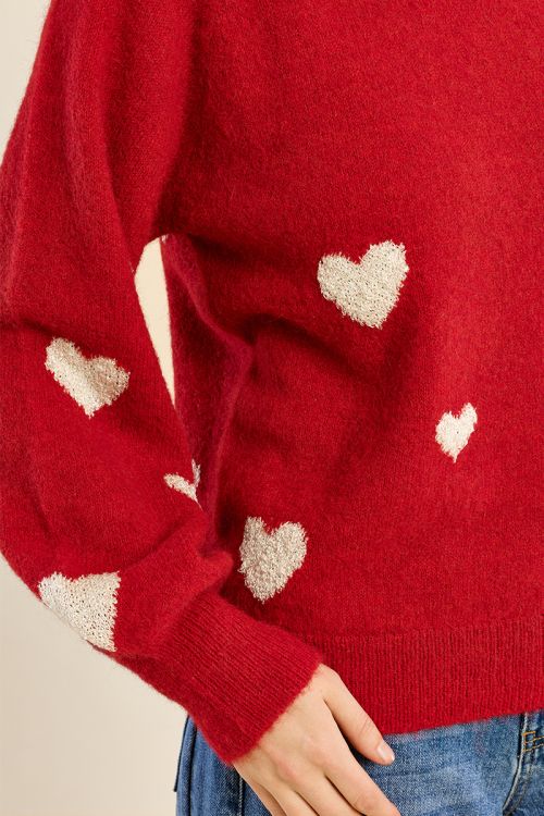 Pull manches ballon, motif cœur