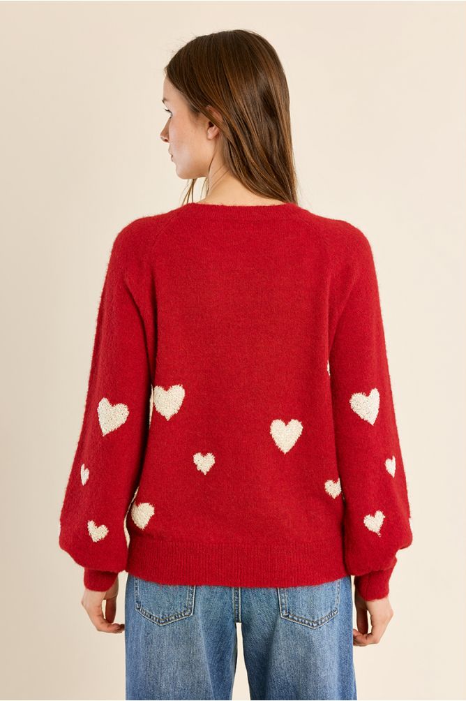 Pull manches ballon, motif cœur