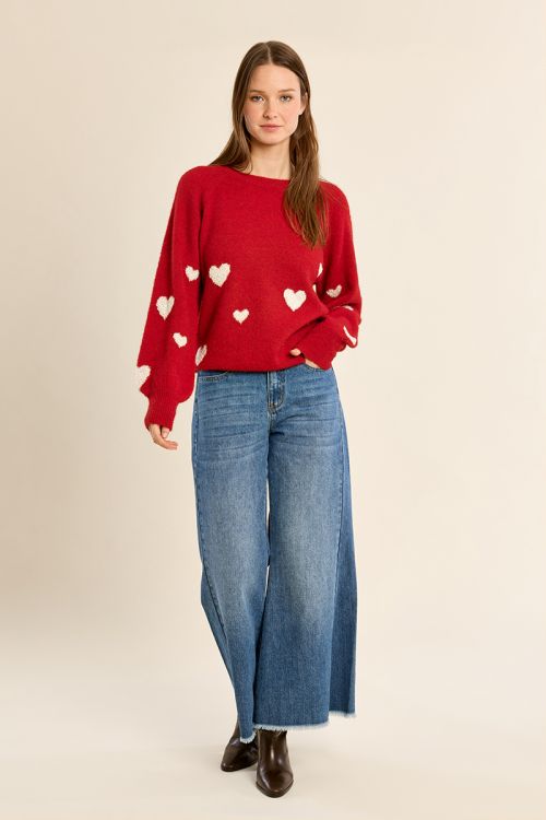 Pull manches ballon, motif cœur