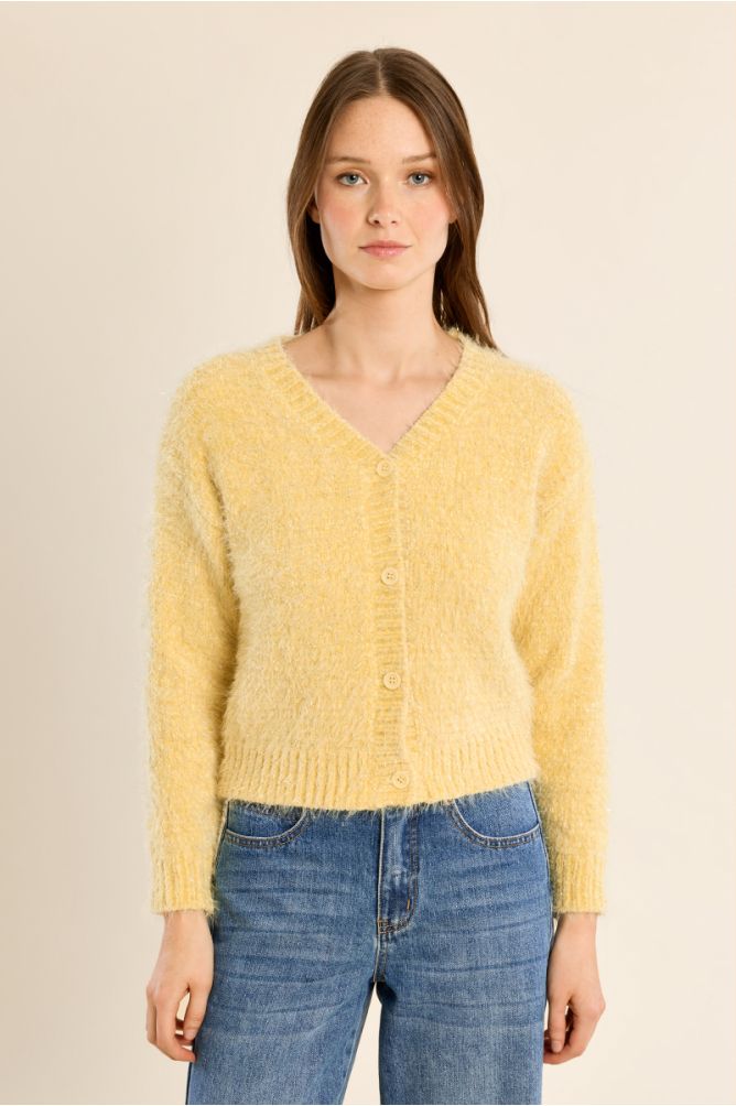 Cardigan crop en maille unie