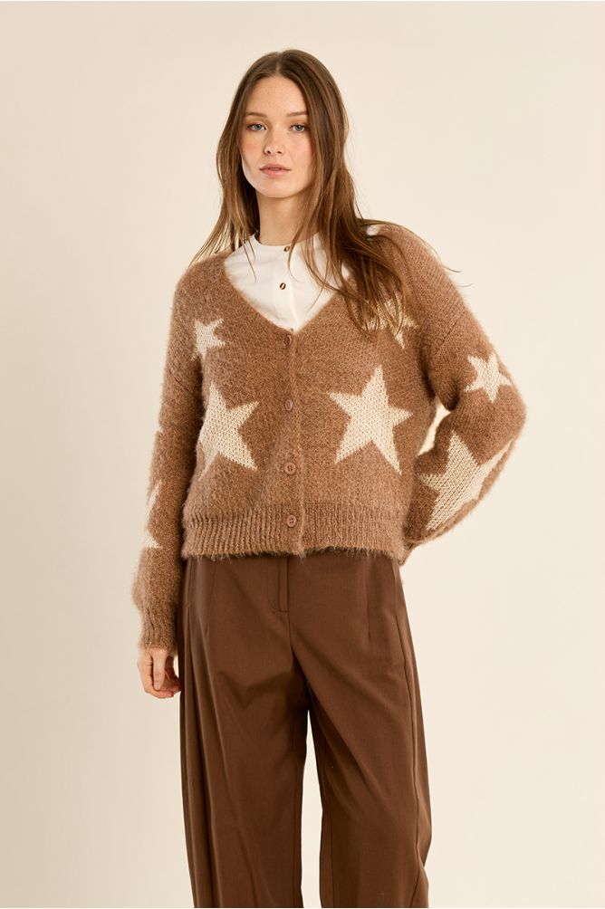 Balloon sleeve cardigan, star pattern
