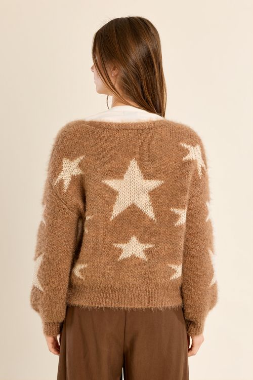 Balloon sleeve cardigan, star pattern
