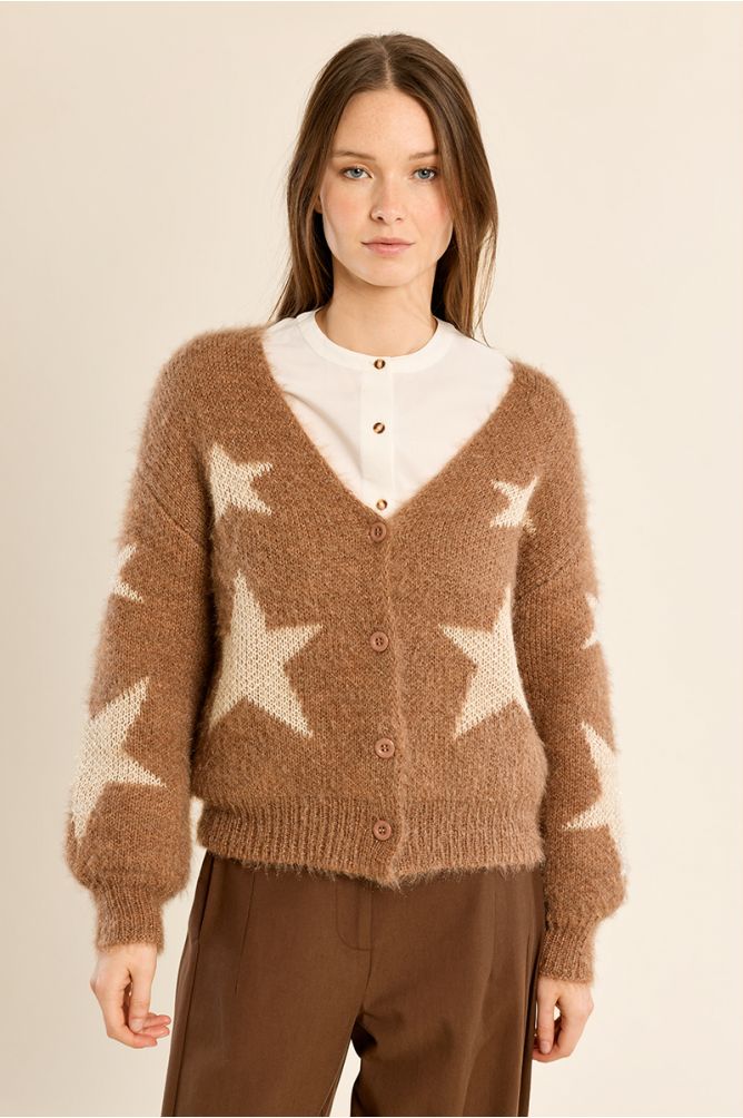 Cardigan manches ballon, motif étoile
