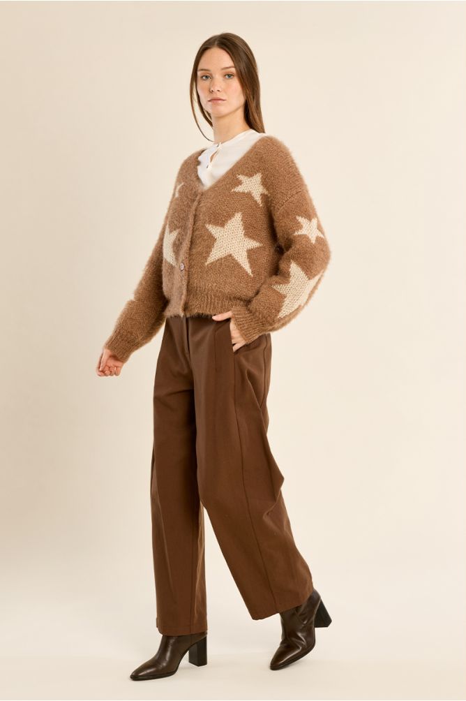 Balloon sleeve cardigan, star pattern