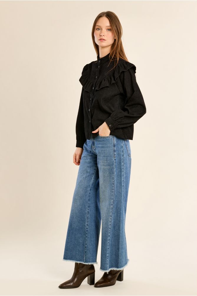 Ruffled stand-up collar blouse
