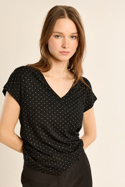 T-shirt col V à pois