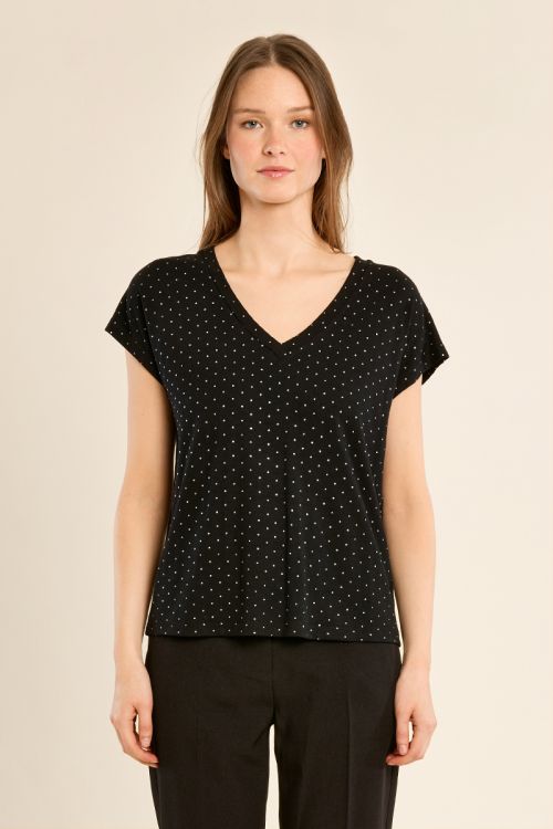 T-shirt col V à pois