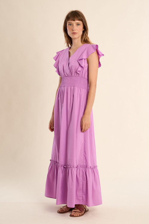 Vestido de manga corta de mariposa, con volantes.