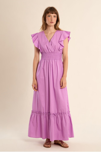 Vestido de manga corta de mariposa, con volantes.